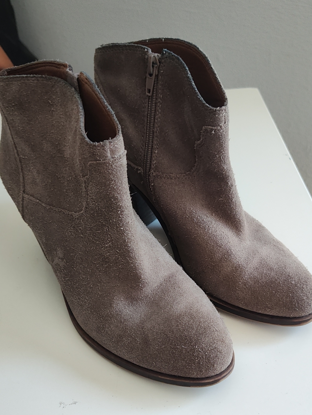 Lucky Brand Women's Suede Ankle Boots in Taupe Gray